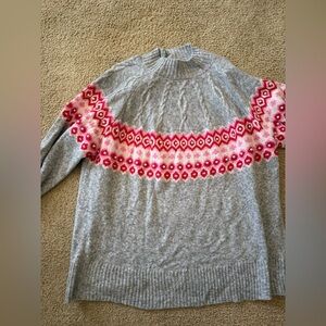 St. John's Bay Gray Sweater with Red and Pink Accents